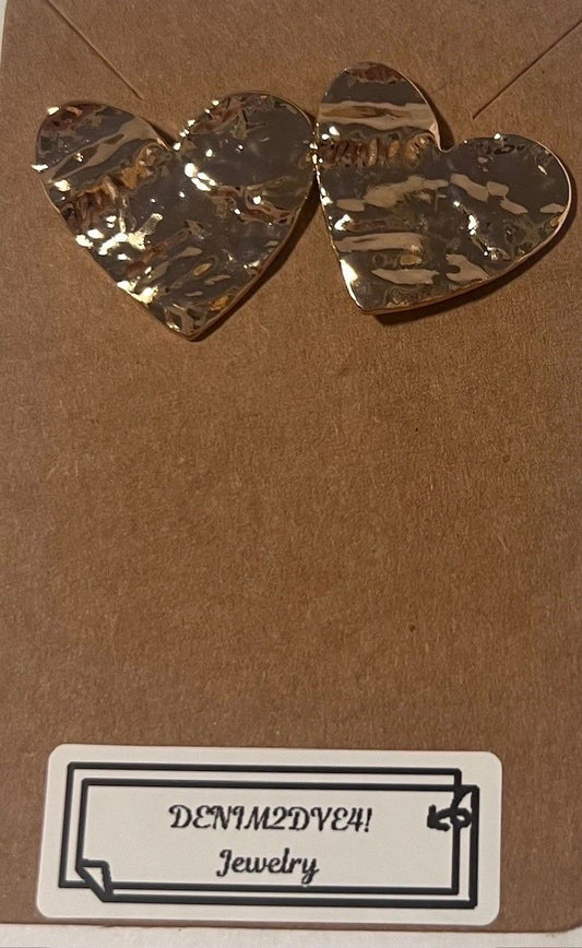 Heart Hammered Metal Post Earrings in Gold and Silver ~ Lead Compliant