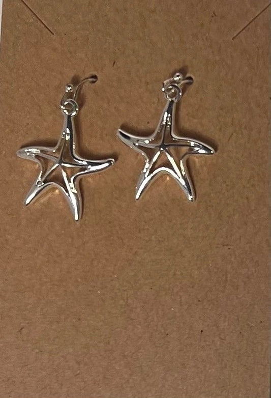 Silver Starfish Dangle Earrings