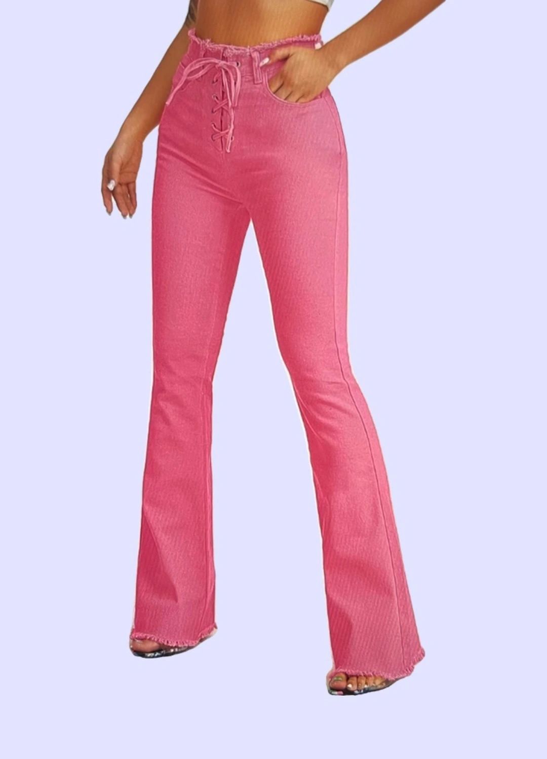 Pink Lace-Up Flare Jeans ~ Women's S,M,L,XL