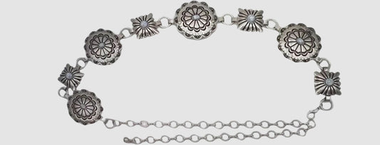 White & Grey Marbled Round & Square Concho Chain Belt Anti-Silver