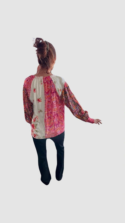 Patchwork Floral Peasant Top