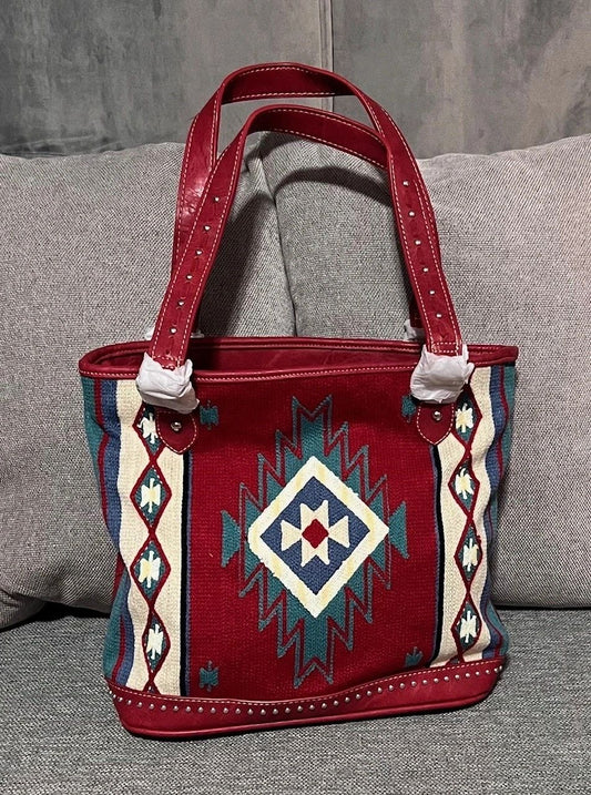 Montana West Aztec Tapestry Concealed Carry Tote Embroidered Antique Studs with Zipper Closure