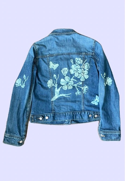 Cherry Blossom Butterfly Denim Jacket ~ Old Navy Women's Size Medium