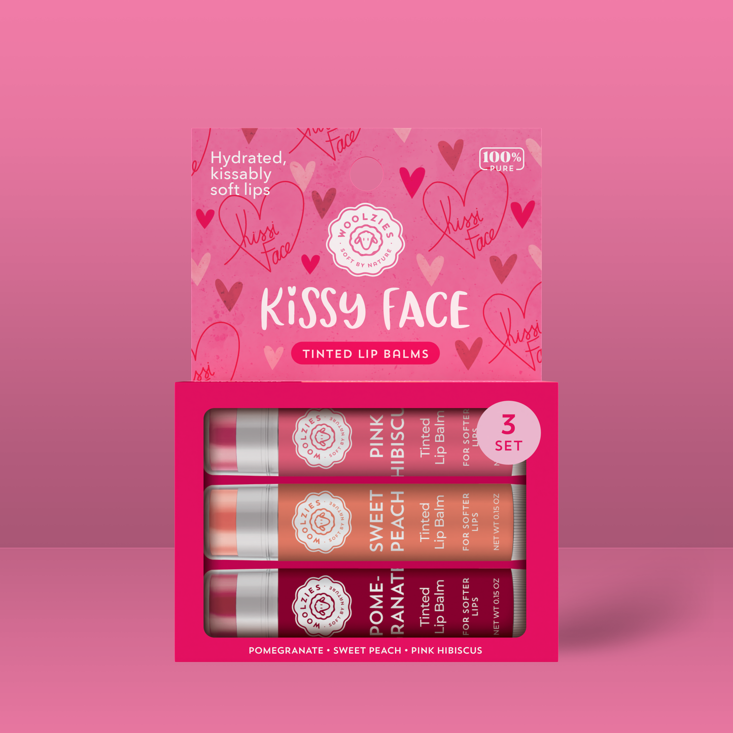 Kissy Face Tinted Lip Balm Set of 3 - Vegan Gluten Free All Natural