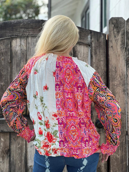 Patchwork Floral Peasant Top