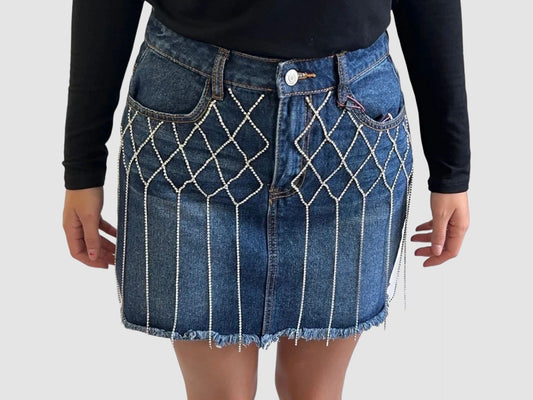 The Amelia Diamond Style Skirt - Rhinestone pattern - Raw Hem