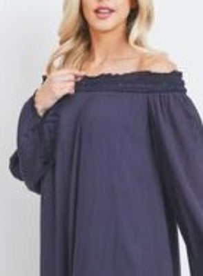 Mitto Off Shoulder Navy Dress Long Sleeve Mini Dress