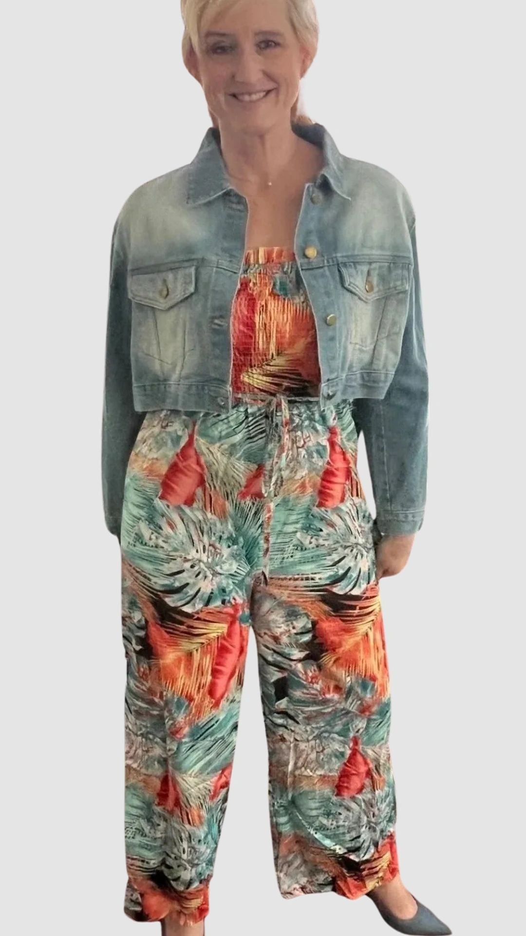 Tropical Palm Strapless Jumpsuit - NEW ITEM