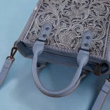 Jeanie Blue Floral Tooled Genuine Leather Tote & Crossbody Bag