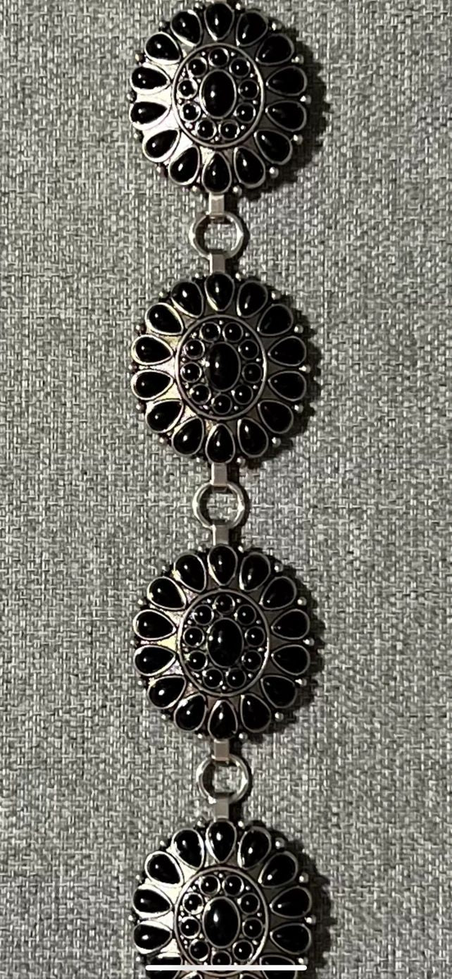 Concho Chain Belt with Black Stones