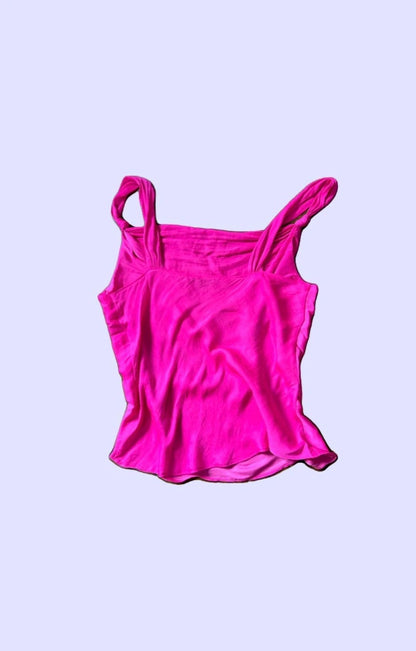 Hot Pink Luxurious Cowl Neck Knotted Tank