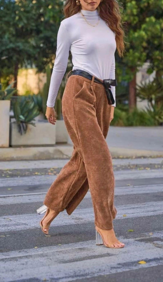 The Italian Corduroy Brown Cropped Wide Leg Pant by I TOO