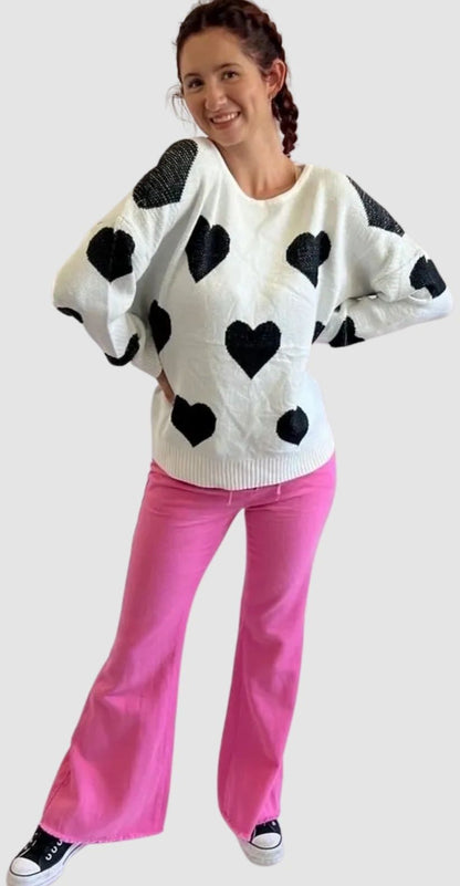 The Sweetheart Sweater ~ Keyhole Back & Black Hearts