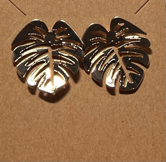 Palm Leaf Post Earrings in Gold and Rhodium