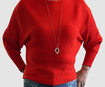 The Victoria Sweater ~ Boatneck Dolman Long Sleeve Ribbed Off the Shoulder