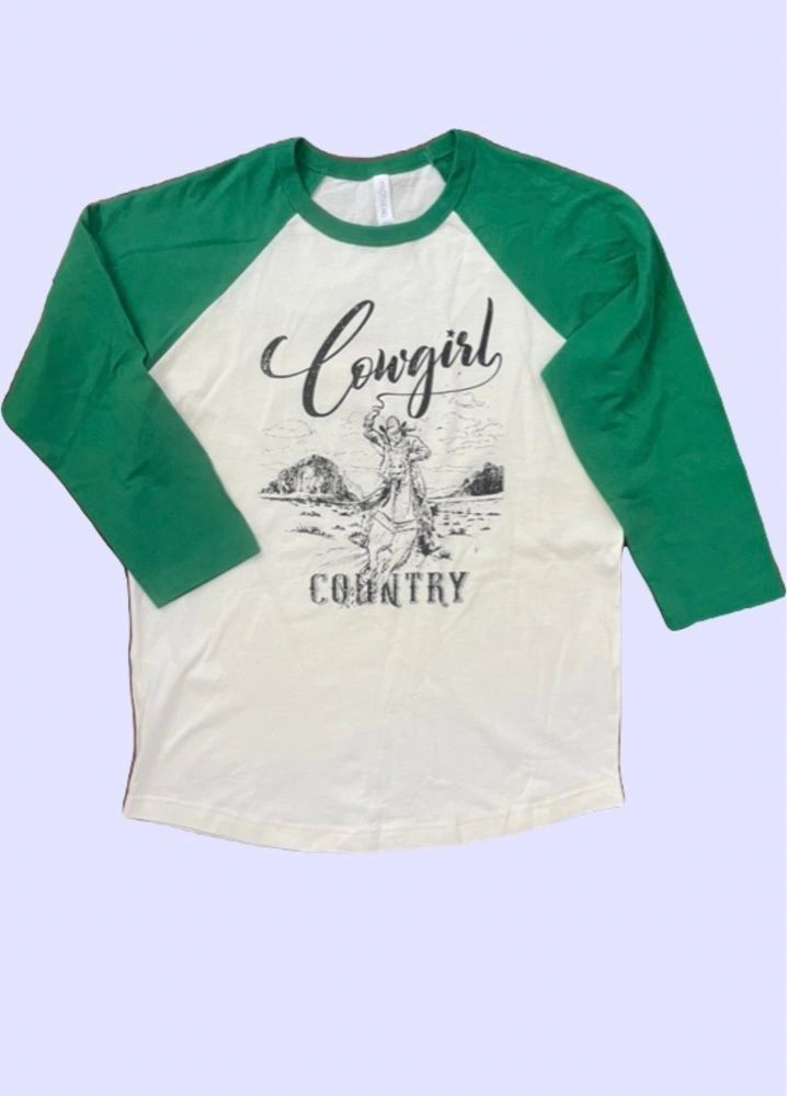 Cowgirl Country Green 3/4 Sleeve Graphic T-Shirt