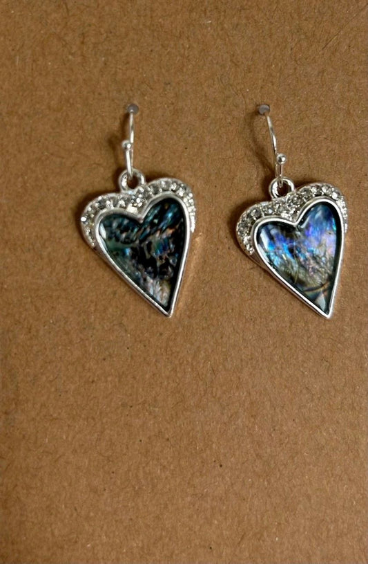 ABALONE SILVER HEART DANGLE EARRINGS