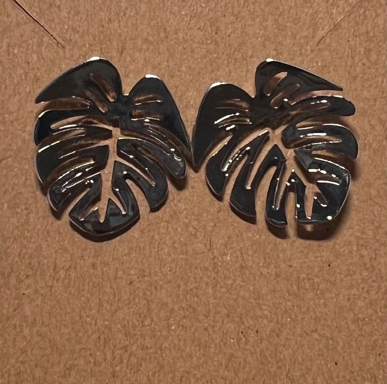 Palm Leaf Post Earrings in Gold and Rhodium