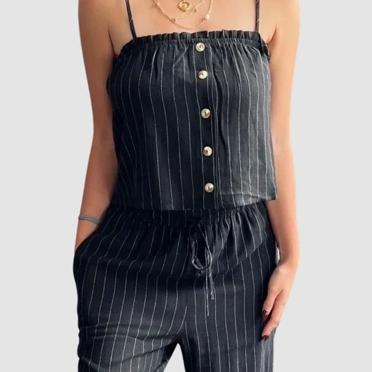 Linen Black Striped Long Crop Tank Top