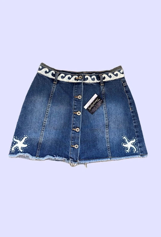 Starfish and Wave Denim Mini Skirt