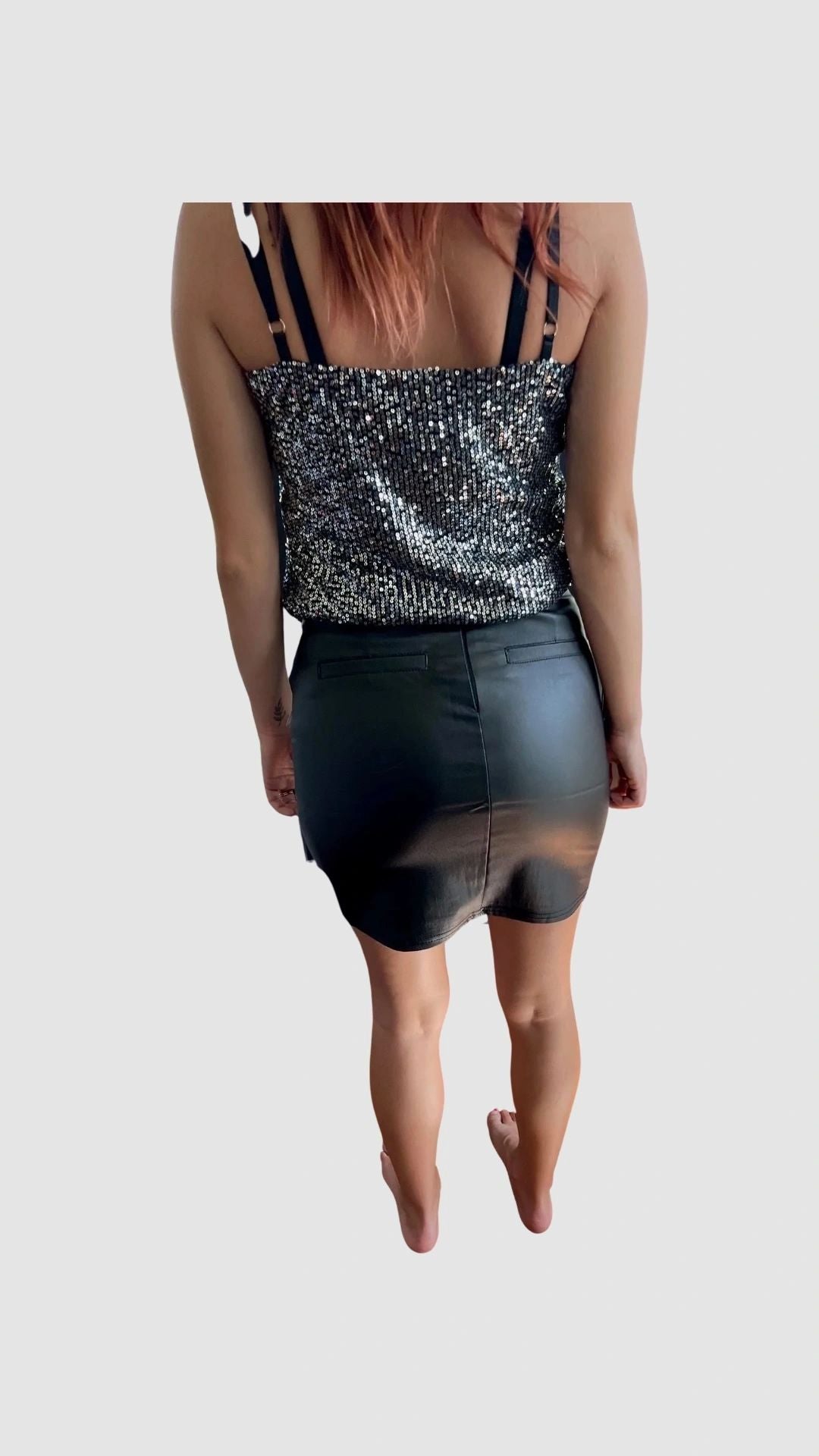 The Betsy Black Adjustable Tank Top with Silver Sequins by I TOO