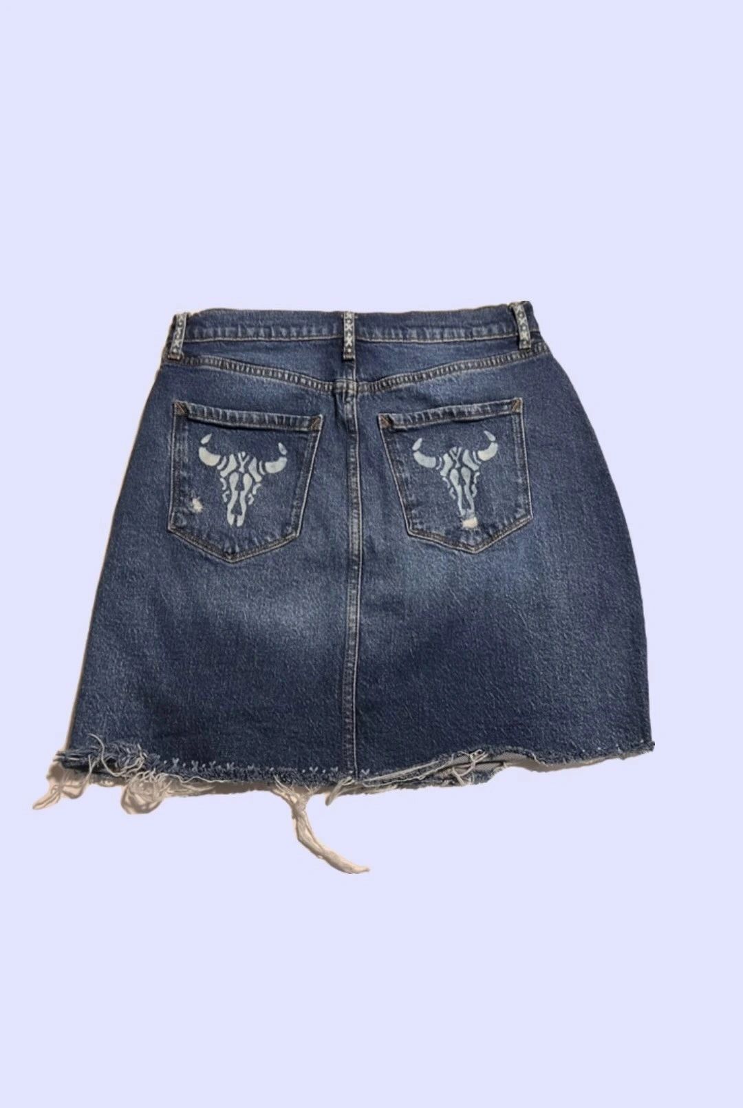 Skirt - Longhorn Raw Hem Distressed Denim Mini Skirt with Hand-Bleached Design Ana ~ Size 4