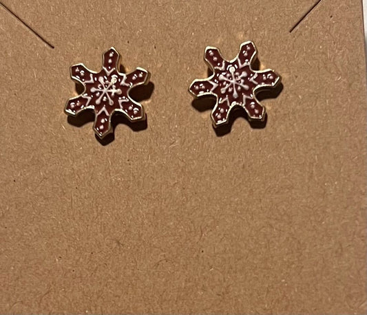Red Snowflake Earrings with Gold Painted Highlights