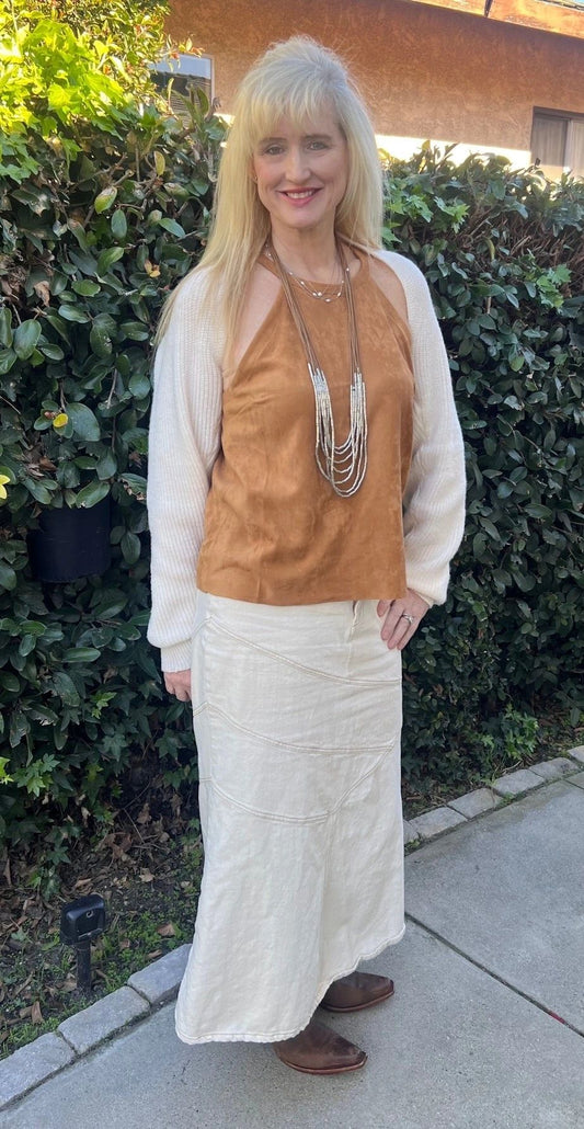 Mermaid Cream Denim Maxi Skirt