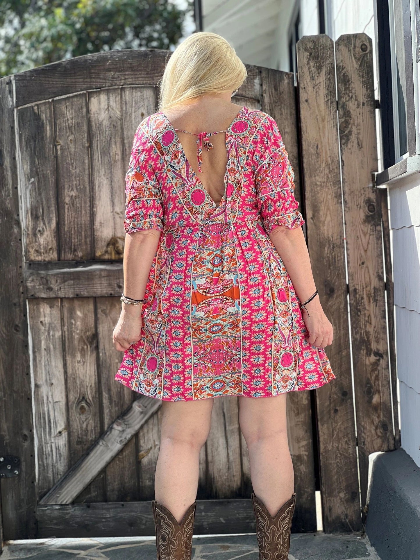 The Sunshine Floral Mini Dress with Floral Pattern and 3/4 sleeve