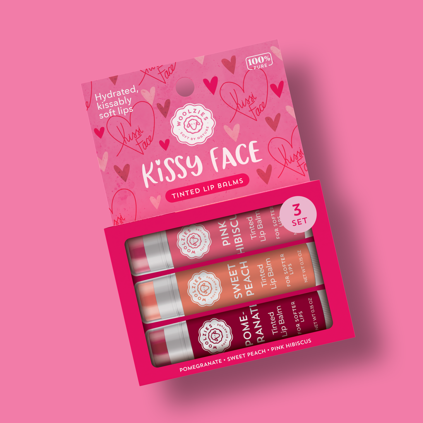 Kissy Face Tinted Lip Balm Set of 3 - Vegan Gluten Free All Natural