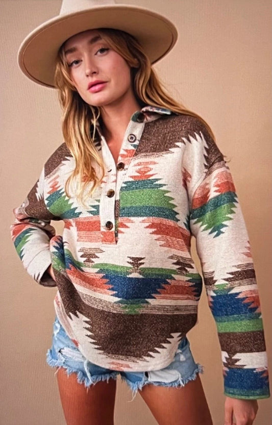 Western Pattern Pullover Collared Shirt / Sweetie Shacket