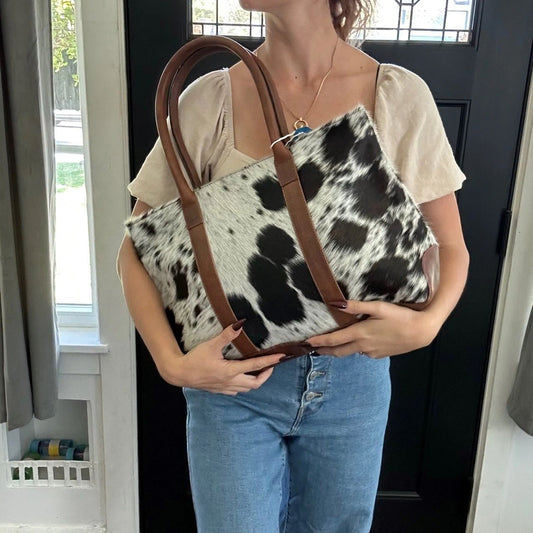 Cowhide Genunie Leather Purse / Tote Black and White & Brown and White - SOLD OUT