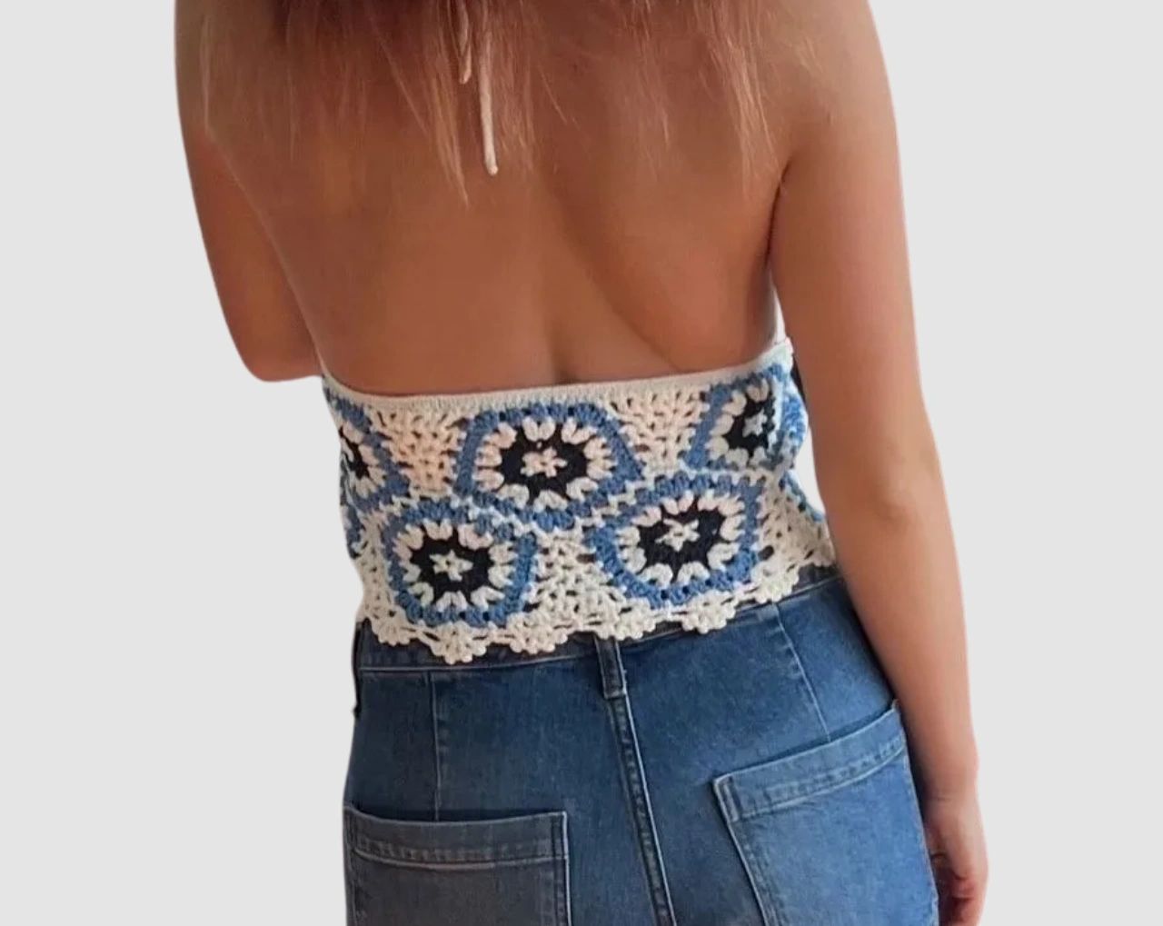 The Roseanne Beachy Crochet Halter Top with Tie at Neck