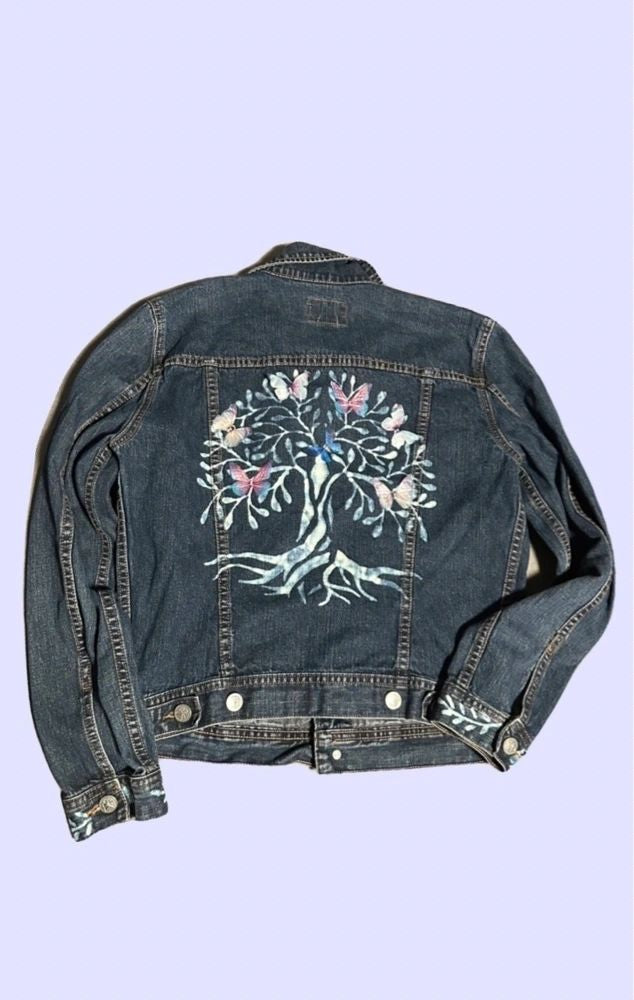 Butterfly Tree Of Life Denim Jacket ~ Calvin Klein Women's Size Small