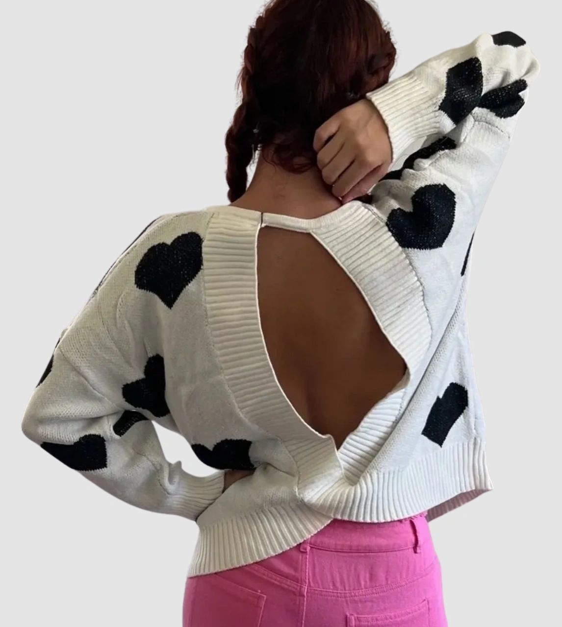 The Sweetheart Sweater ~ Keyhole Back & Black Hearts