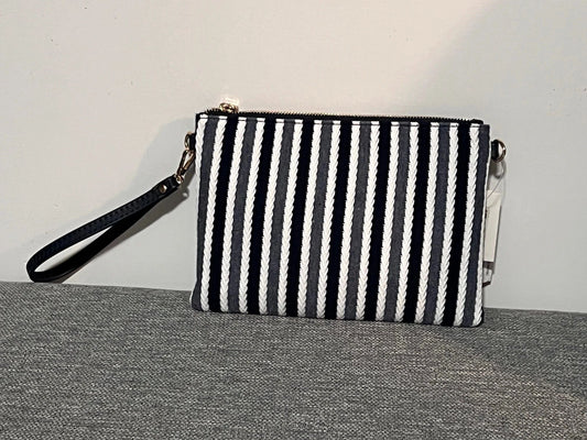 Navy, Blue/Grey and White Woven Wristlet Purse with Crossbody Strap