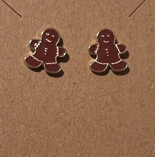 Gingerbread Earrings with Brown, Gold and White Painted Highlights