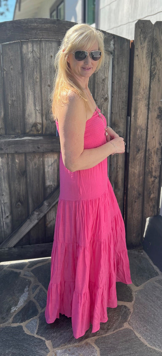 Summer Loving Strapless Maxi Smocked Bodice Dress Coral, Pink OR Black