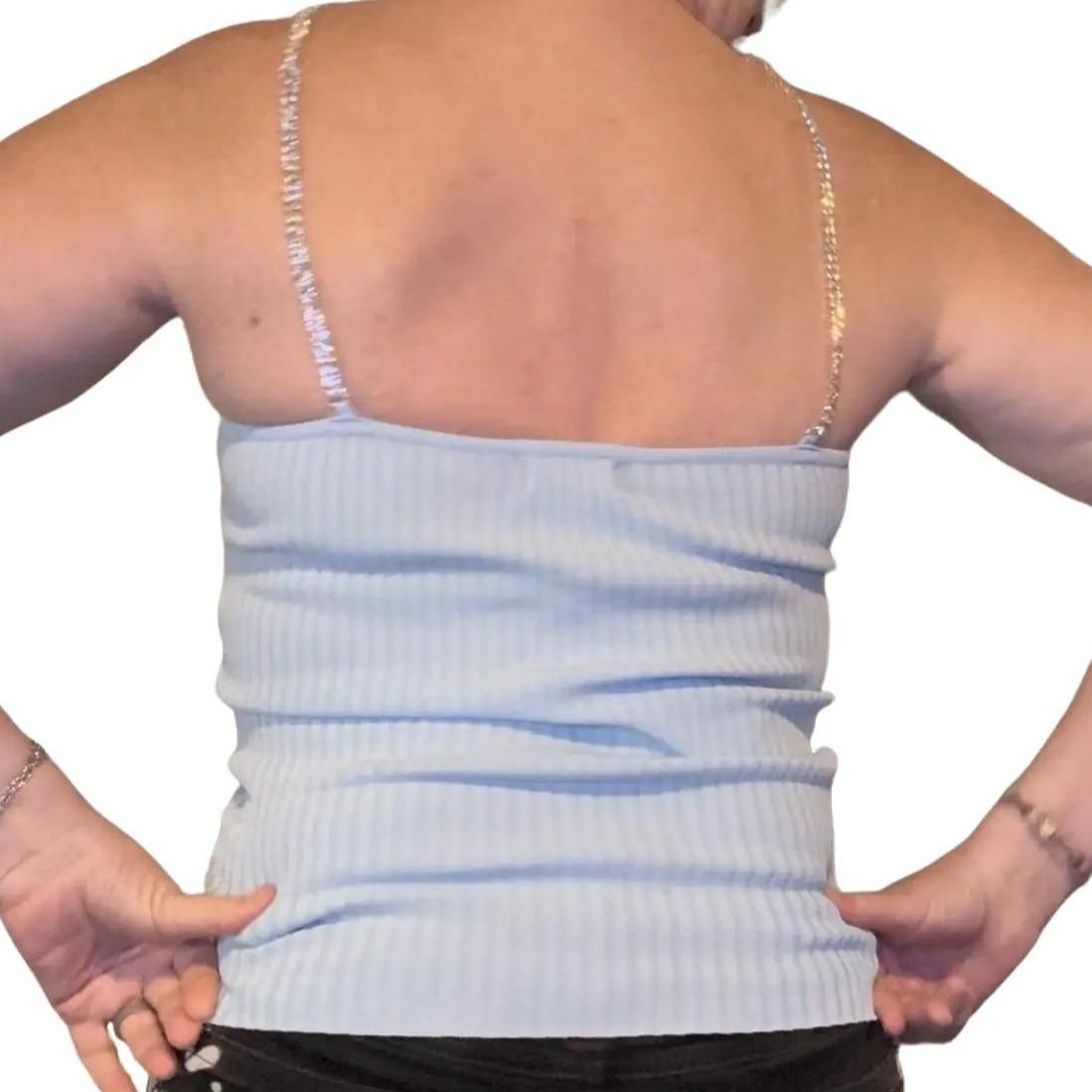 Baby Blue Rhinestone Ribbed Woven Tank Top BY ITOO