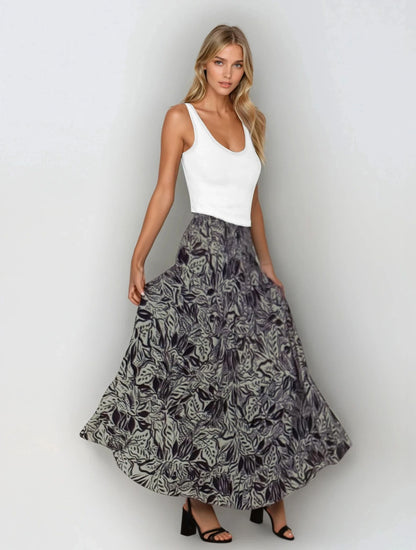 Ragan Navy and Beige Floral Maxi Skirt