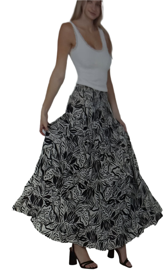 Ragan Navy and Beige Floral Maxi Skirt – Lightweight Boho Tiered Style
