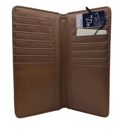 RIDGELINE Embossed Diagonal Long Bifold Wallet in Brown, Tan, and Black – Western Men’s Wallet with Floral Design -tan
