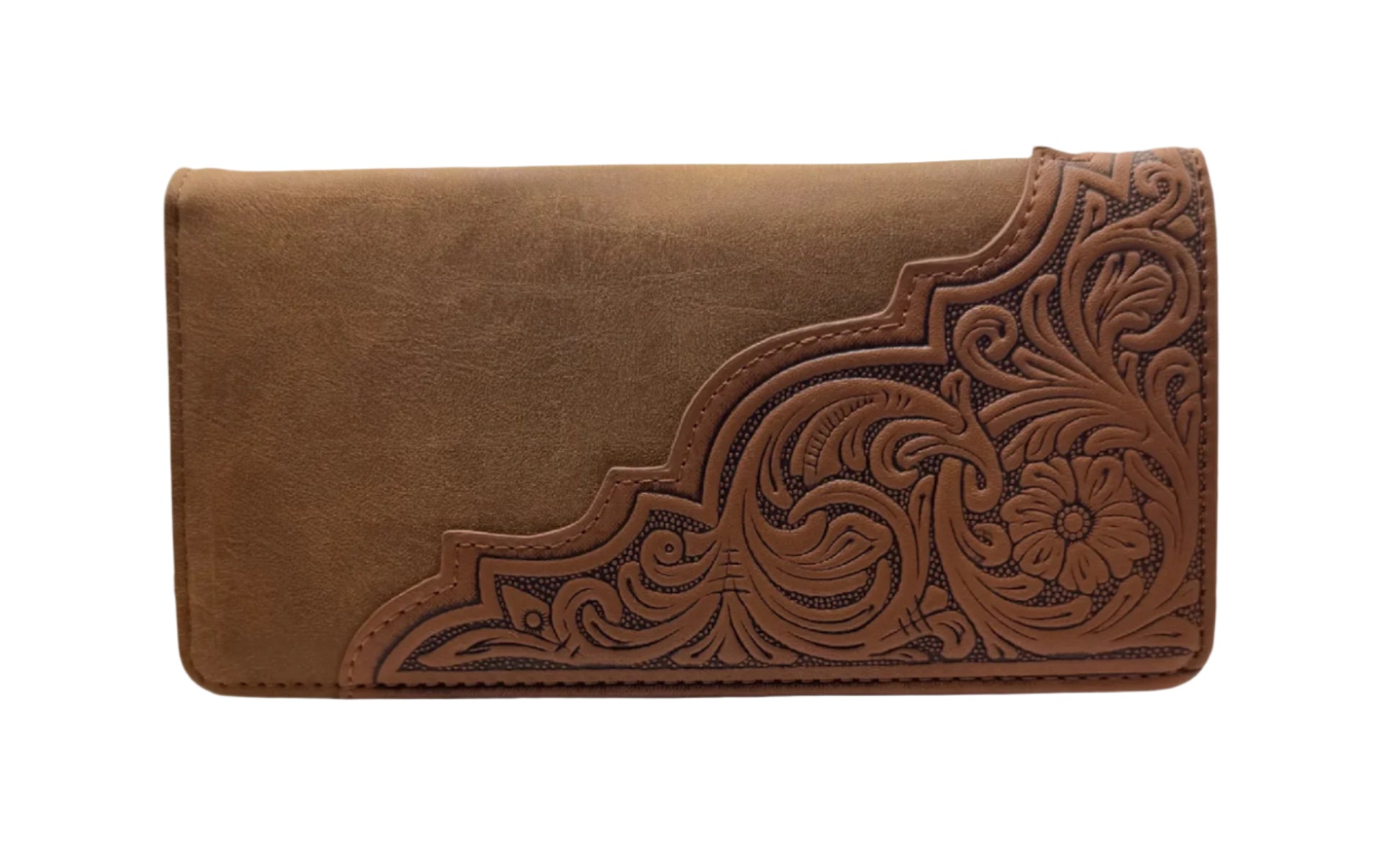 RIDGELINE Embossed Diagonal Long Bifold Wallet in Brown, Tan, and Black – Western Men’s Wallet with Floral Design -tan