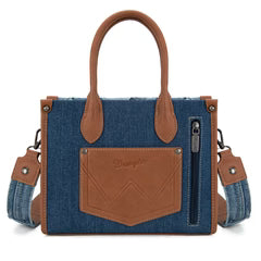 Back view of denim tote with concealed carry zip pocket