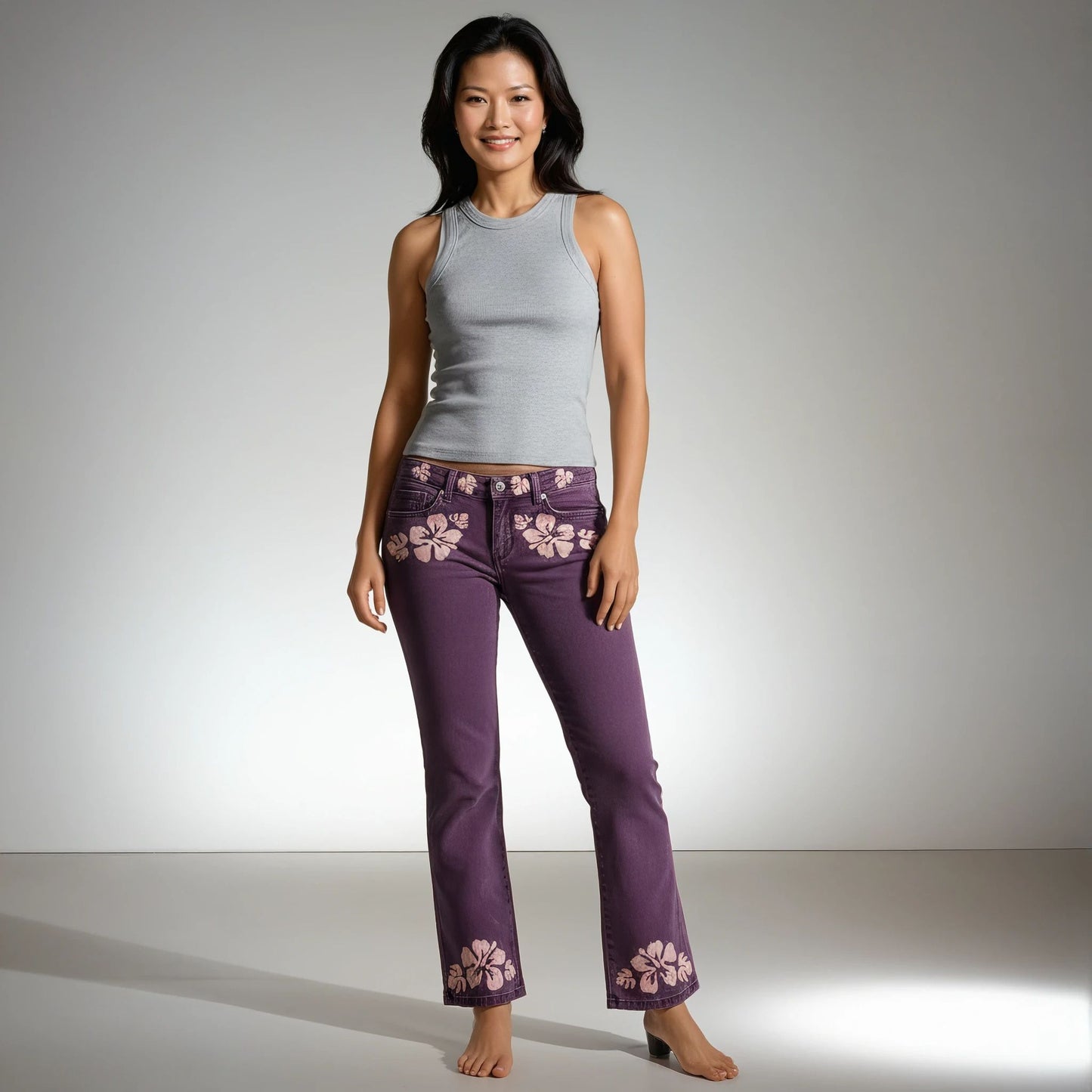 Aloha Hibiscus Hand-Bleached Gloria Vanderbilt Amanda Jeans - REPURPOSED