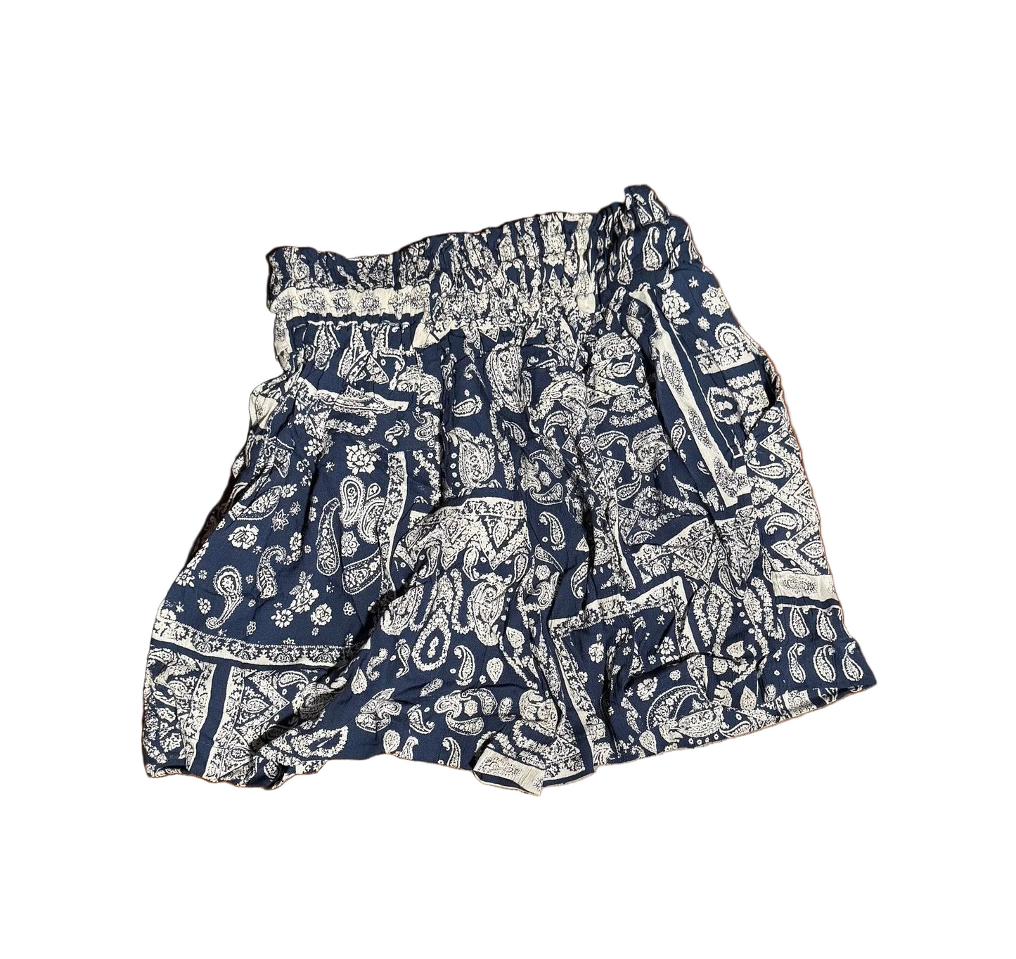Angie Cotton Paisley Wide-Leg Shorts blue and white paisley texture