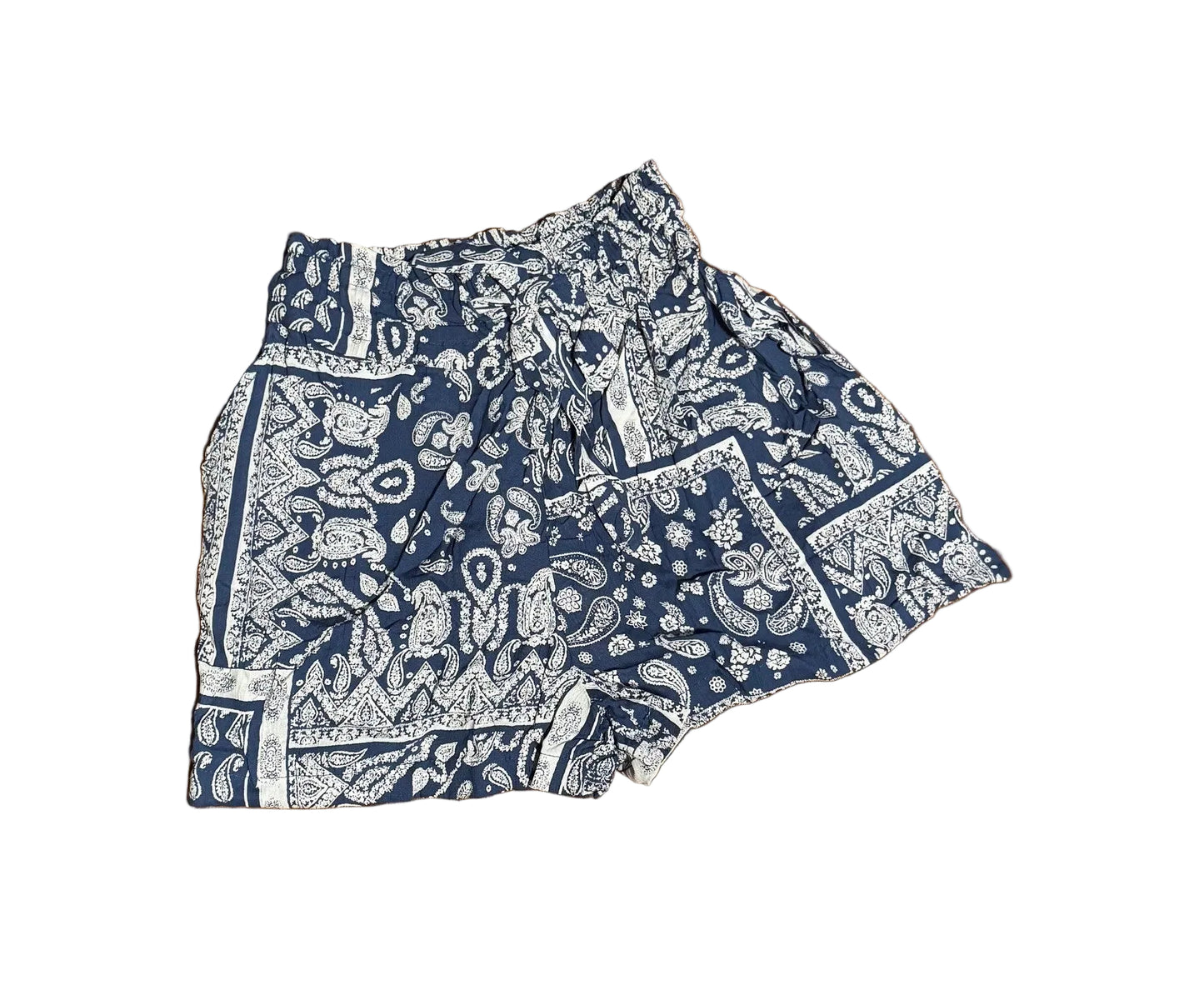 Angie Cotton Paisley Wide-Leg Shorts elastic waist tie detail