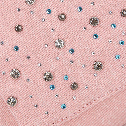 Pink and blue Wrangler denim bag with scattered clear and blue rhinestone