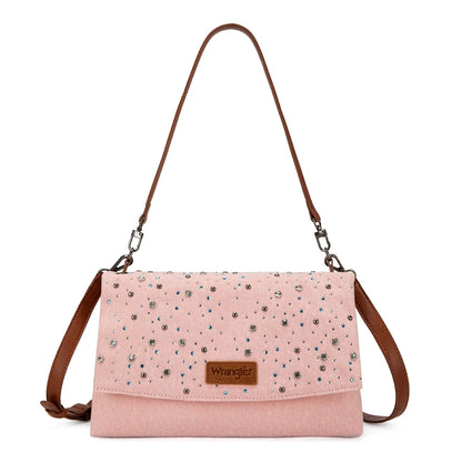 Wrangler Coastal Cowgirl pink and blue rhinestone denim shoulder bag