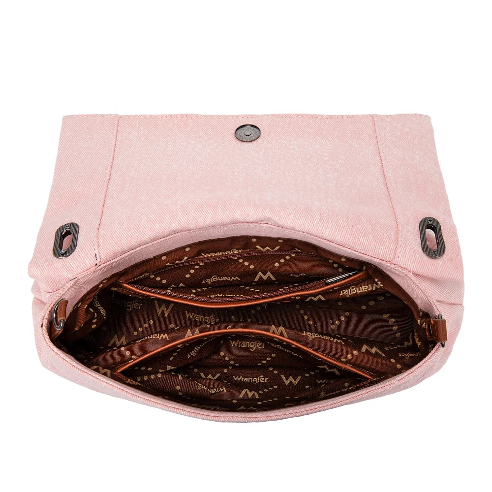 Interior of Wrangler Coastal Cowgirl bag with zipper and slip pockets